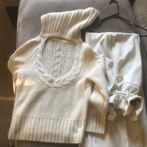 Cream colored pants and sweater